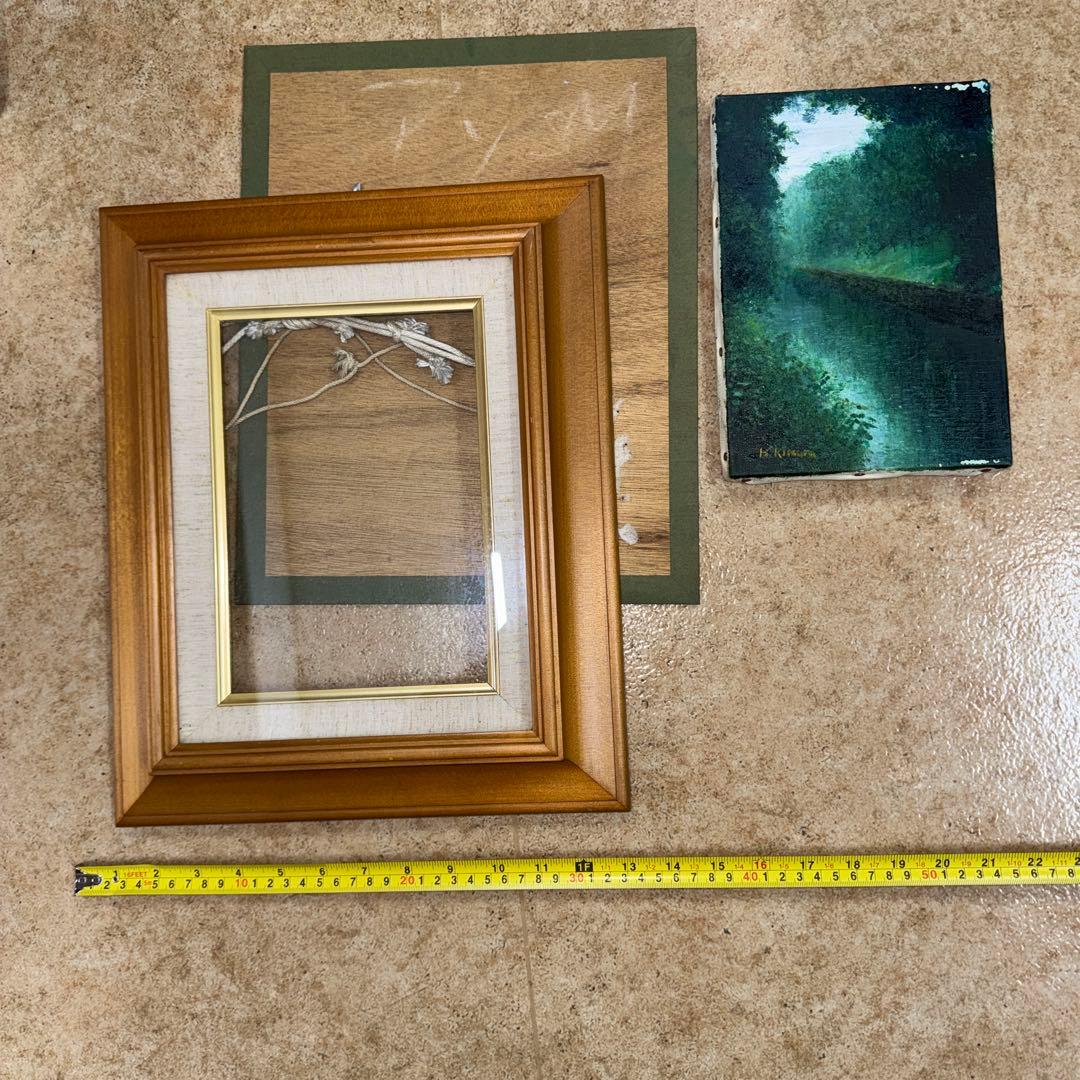 #H. Kimura サイン「新緑の水辺」 風景画 F3？4号額ヒーリングアート