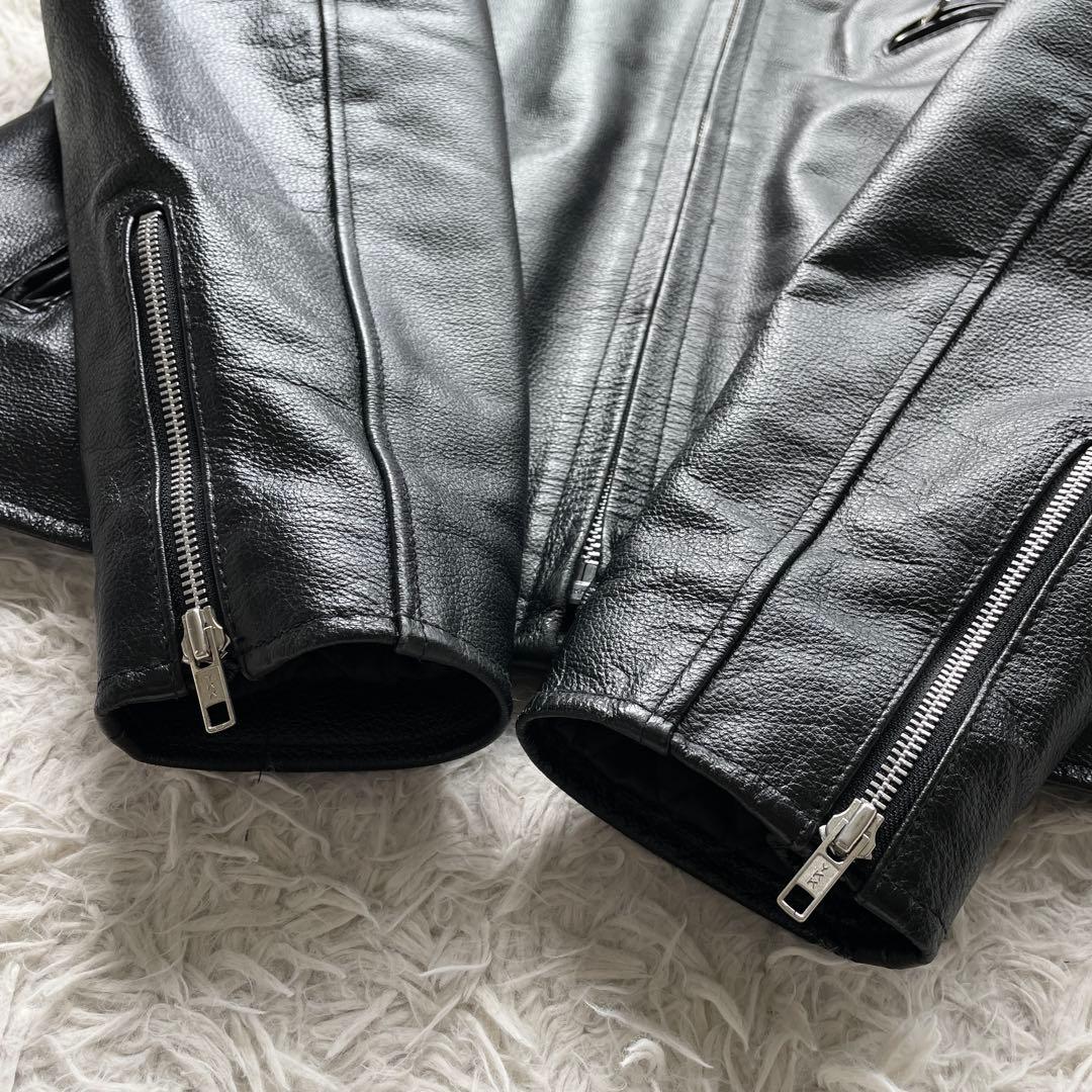 美品 希少 XXXL HORN WORKS レザー シングルライダース シボ加工