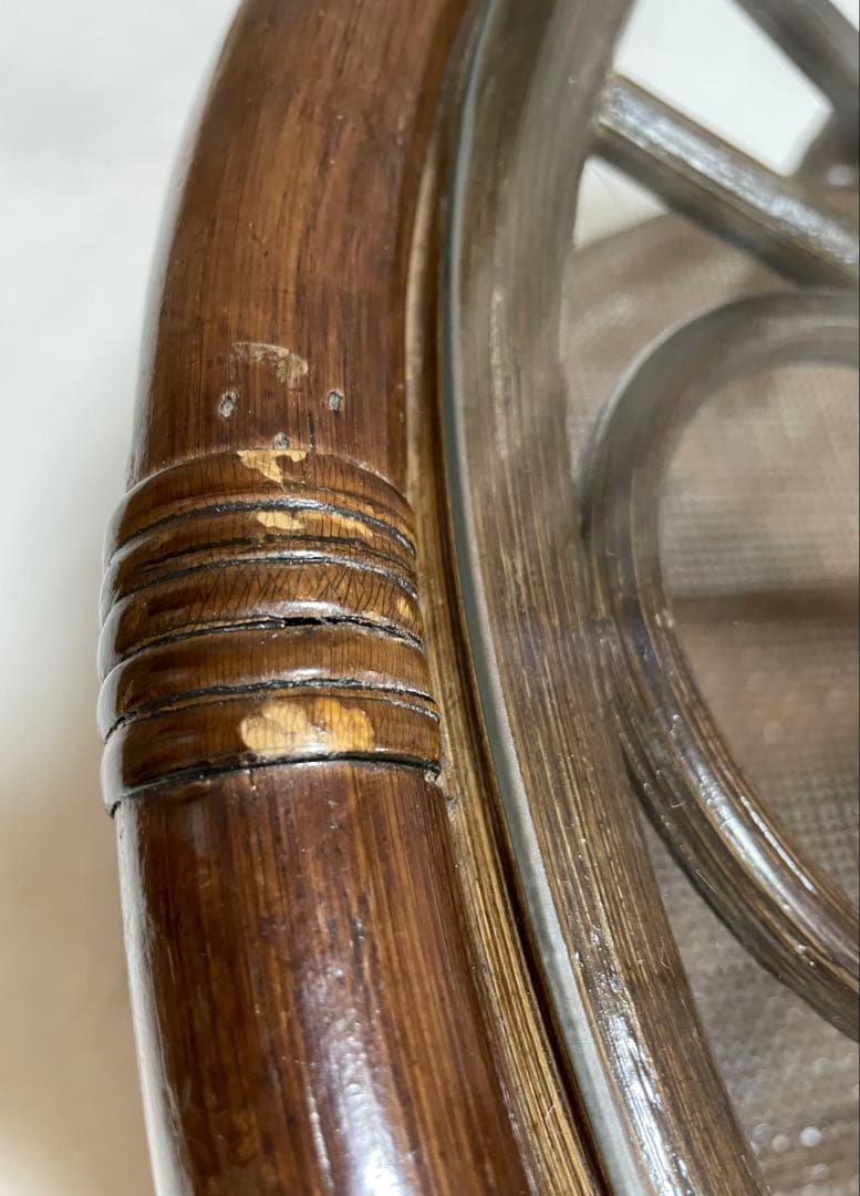 ラタン キャスター付き ガラステーブル コーヒーテーブル アジアン ビンテージ