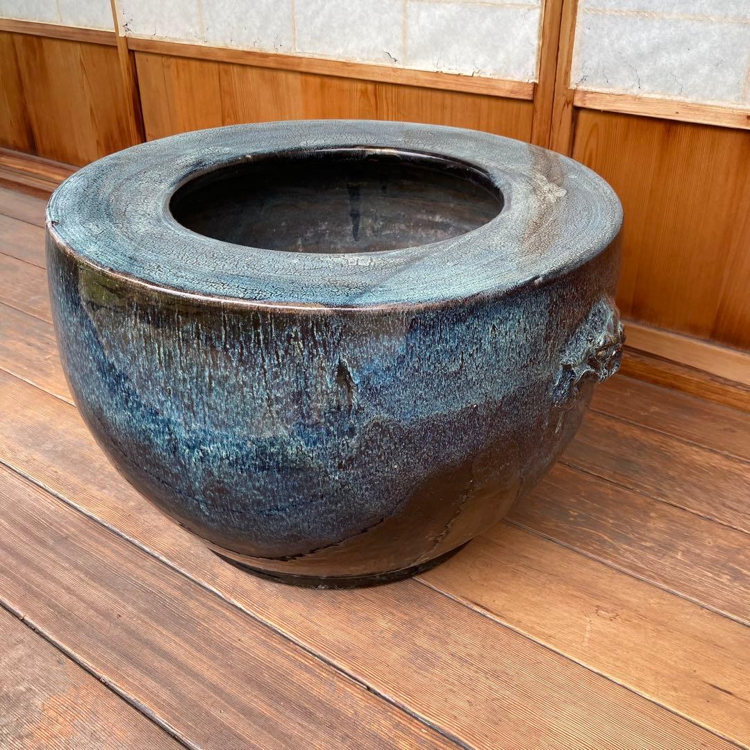 火鉢　陶器　大型　昭和レトロ　アンティーク　古民具　希少　金魚鉢 pottery