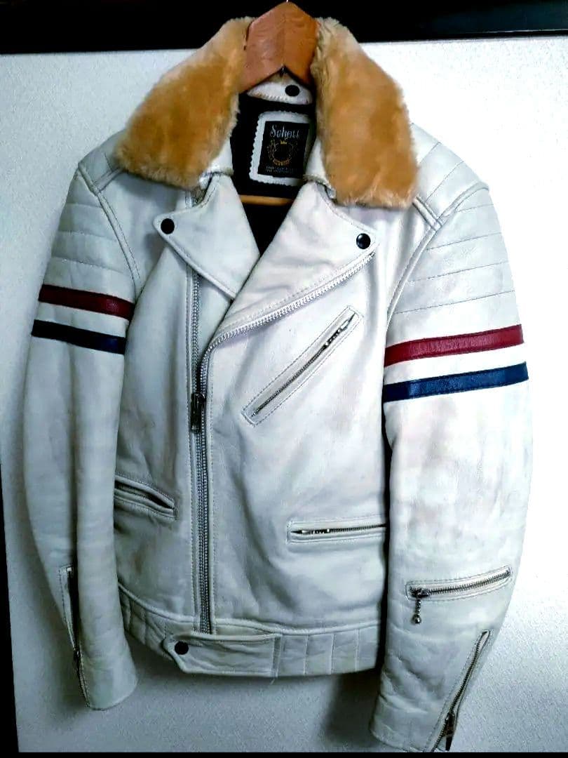 現行タグ　良品　Schott ホワイト ダブルライダースジャケット　ユーズド加工