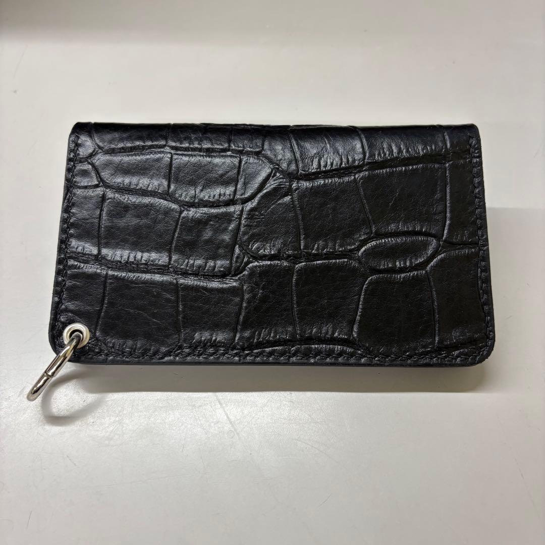 kan【ブラック&クロコダイル】ミドルトラッカーウォレット