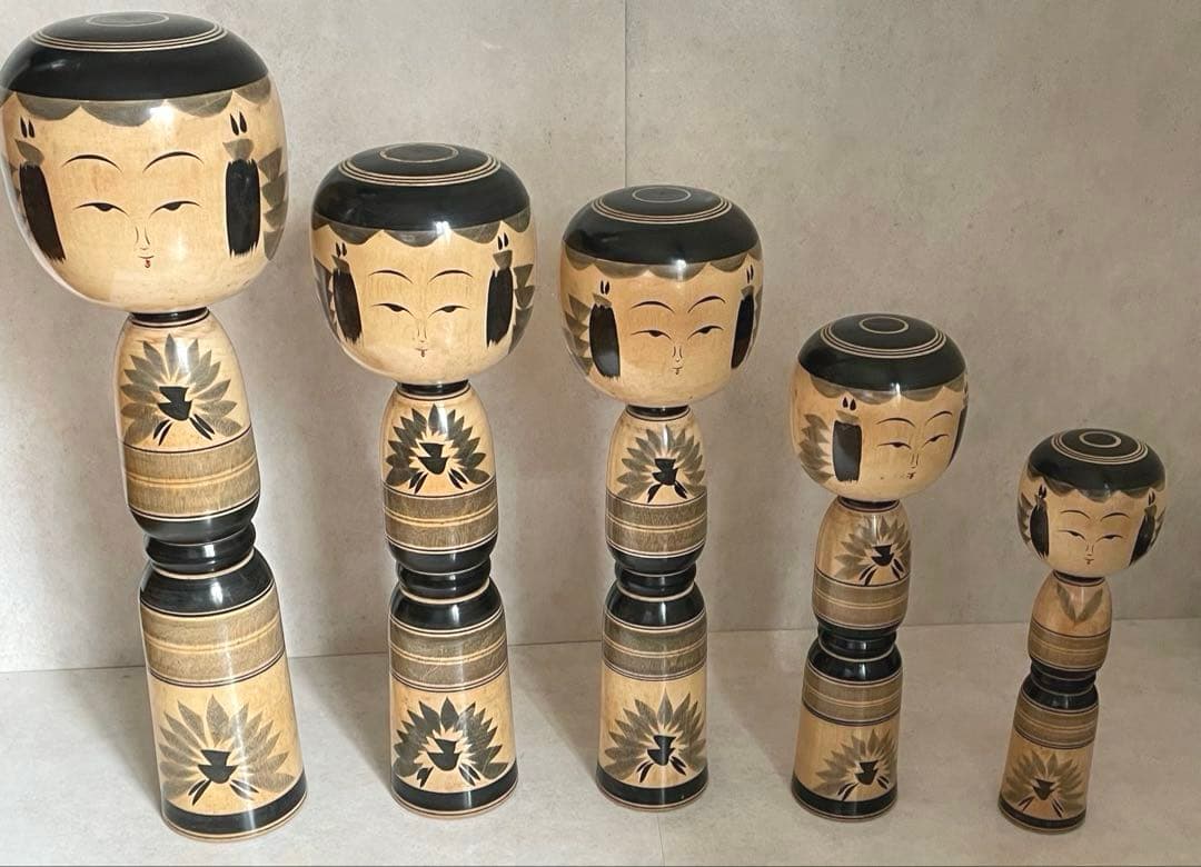 【希少・大型】佐藤善治 肘折系 伝統こけし 5体揃い／名工サイン入り