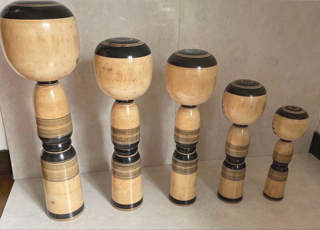 【希少・大型】佐藤善治 肘折系 伝統こけし 5体揃い／名工サイン入り