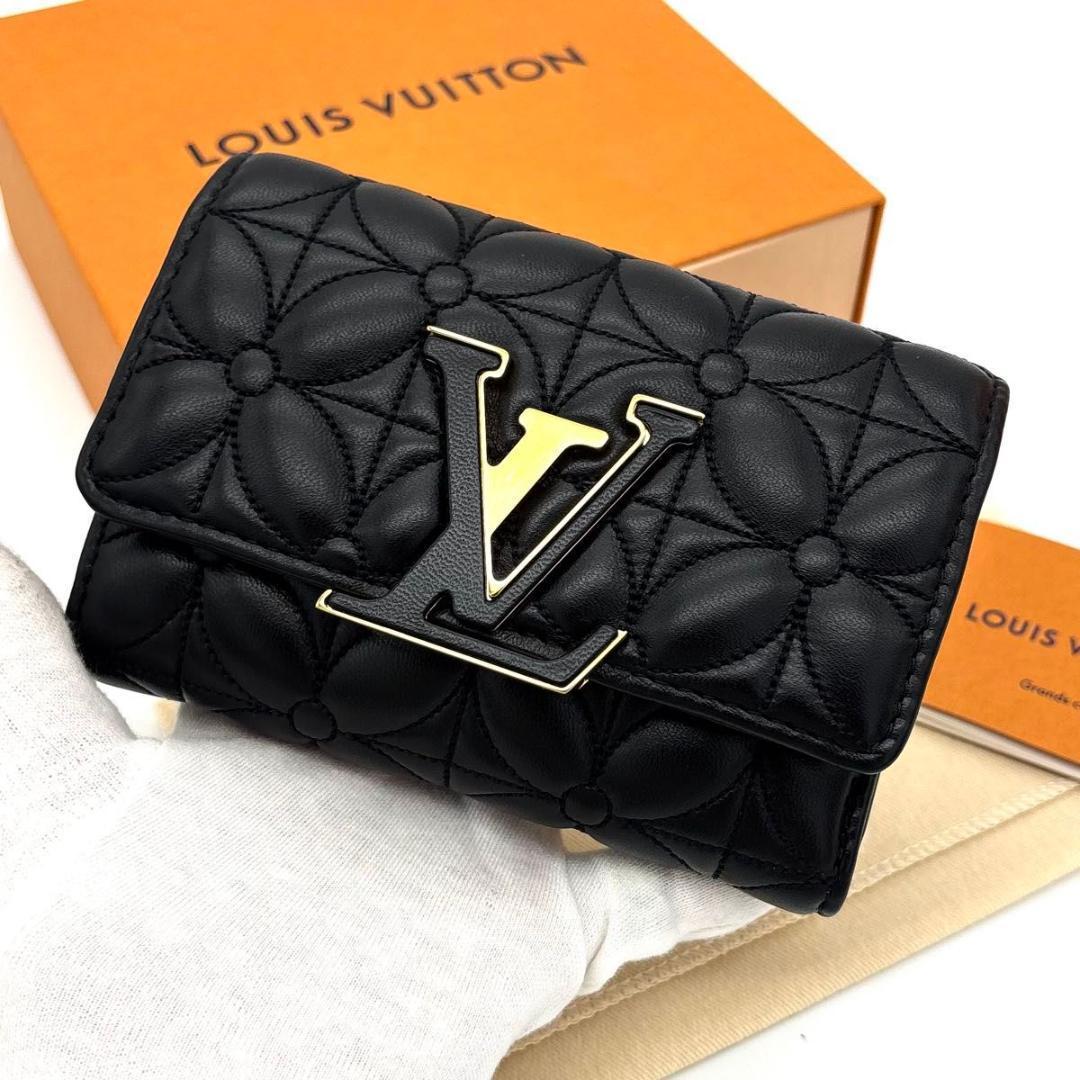 【新品同様】ルイヴィトン カプシーヌ コンパクト フラワー キルティング 黒