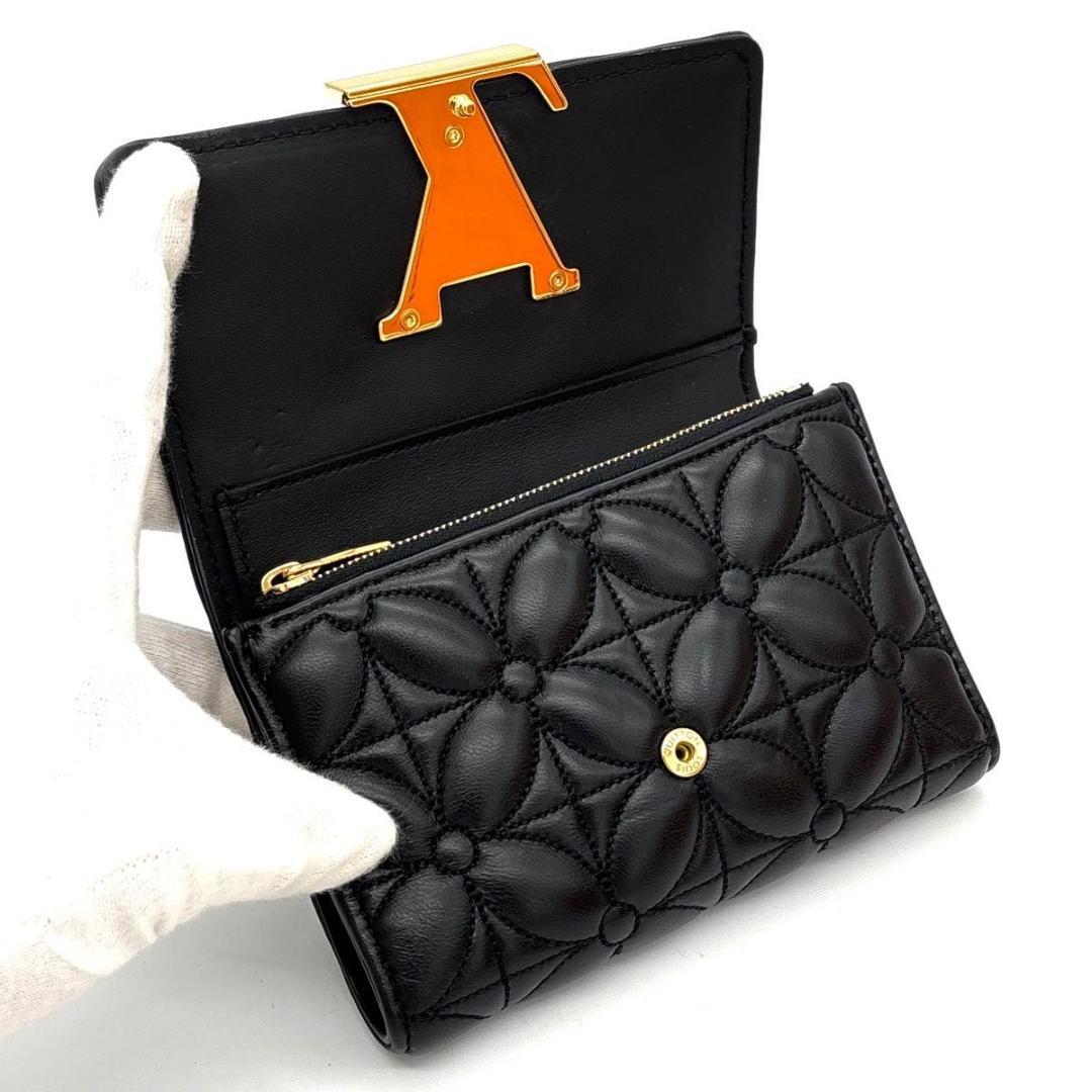 【新品同様】ルイヴィトン カプシーヌ コンパクト フラワー キルティング 黒