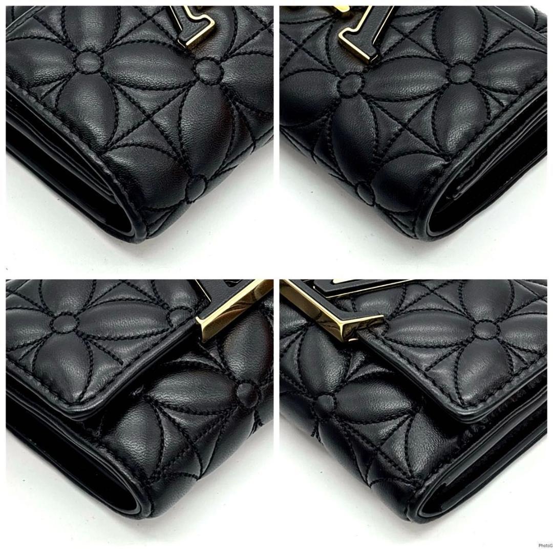 【新品同様】ルイヴィトン カプシーヌ コンパクト フラワー キルティング 黒