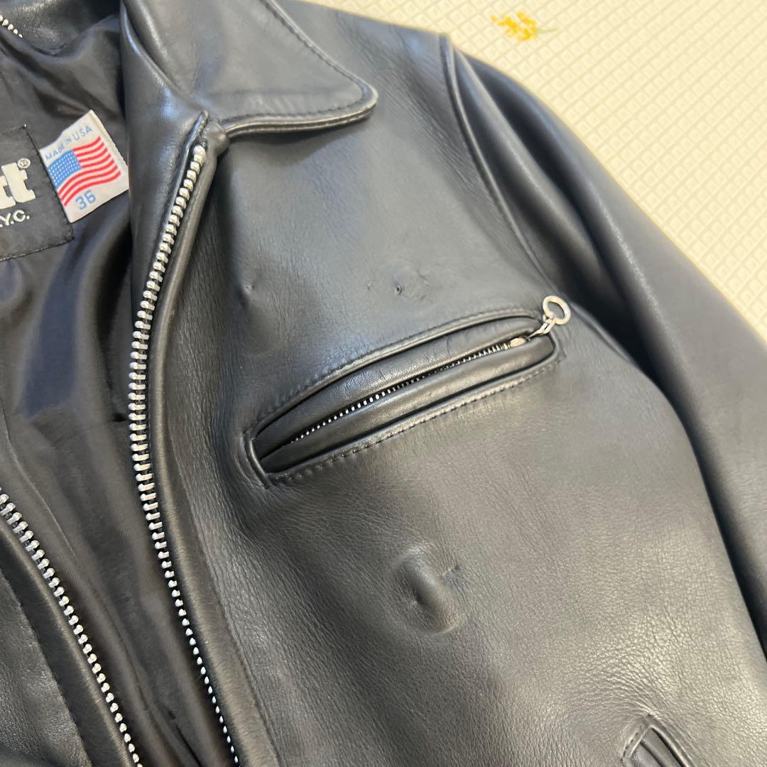 【ゆう】Schott 642 ブラックレザー シングルライダース 36