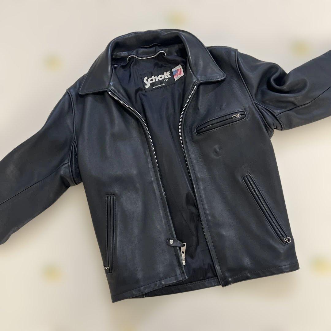 【ゆう】Schott 642 ブラックレザー シングルライダース 36