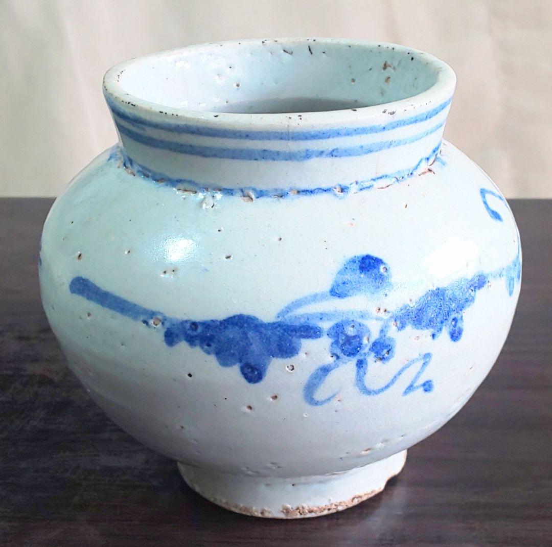 李朝染付小壷 中国古玩 朝鮮美術 染付葡萄蔦文壷