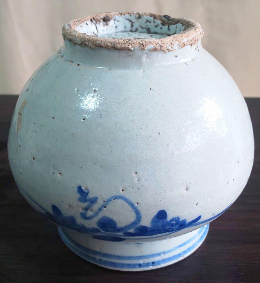 李朝染付小壷 中国古玩 朝鮮美術 染付葡萄蔦文壷