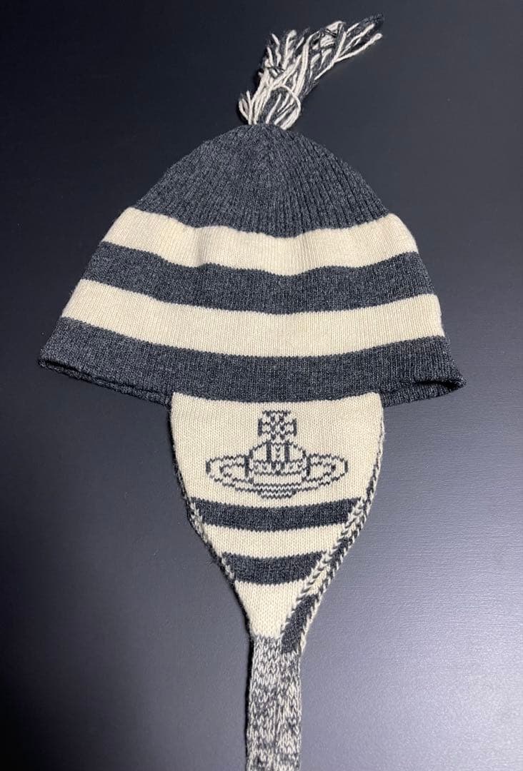 90s激レア旧タグ最初期型★廃盤/正規品★美品ヴィヴィアン耳当て付きニット帽黒白