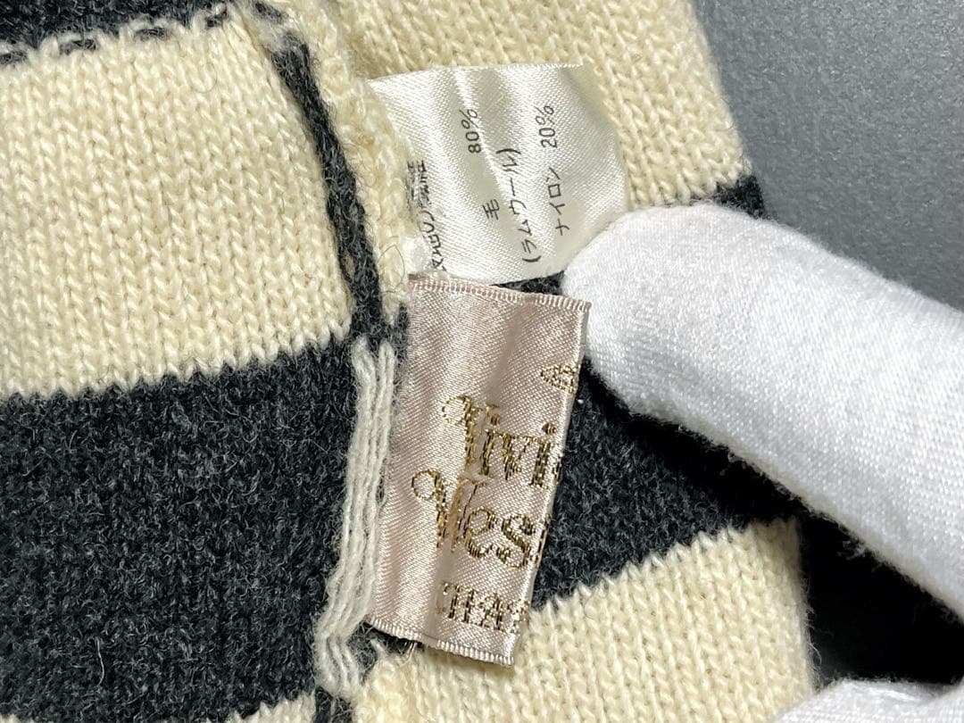 90s激レア旧タグ最初期型★廃盤/正規品★美品ヴィヴィアン耳当て付きニット帽黒白