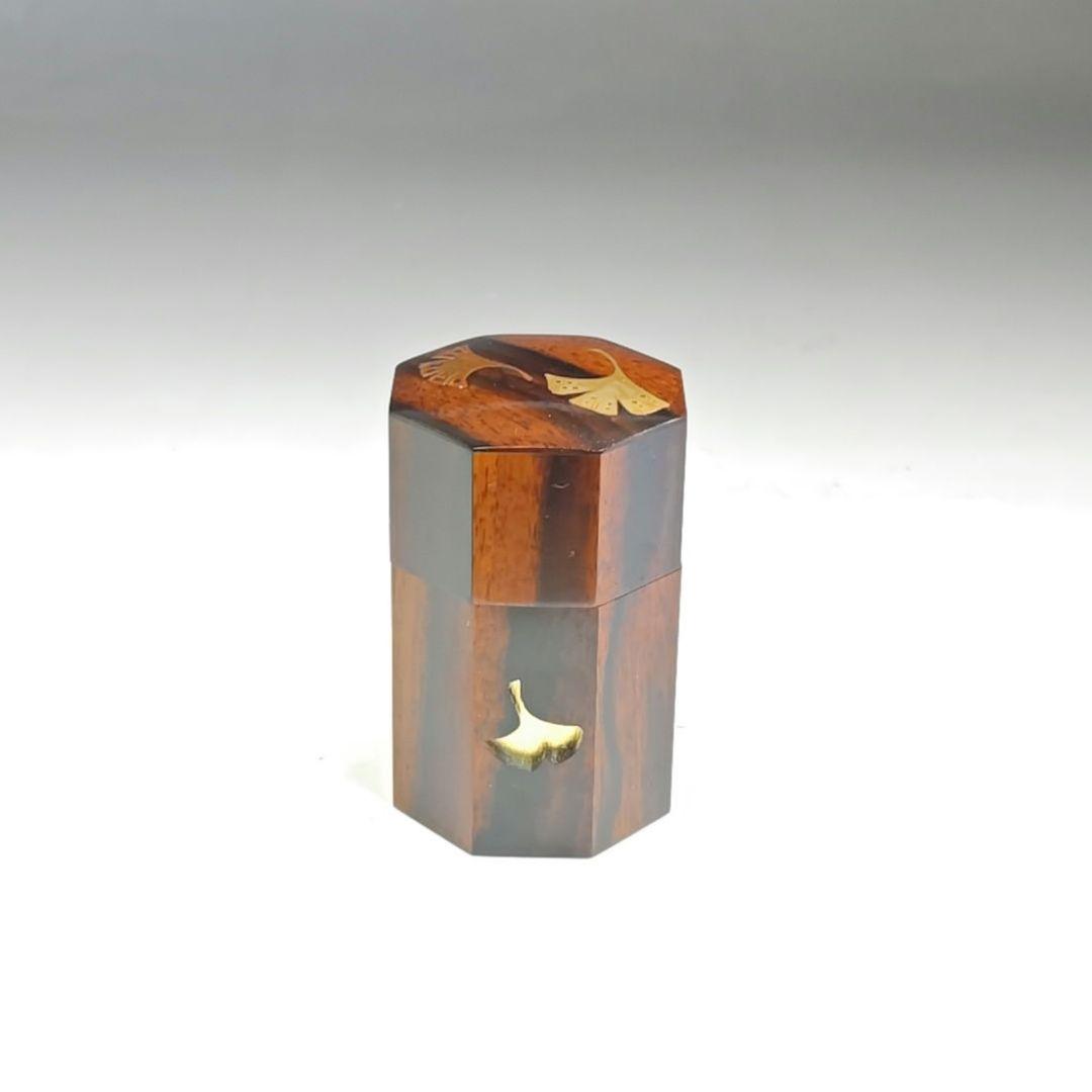 イ802 茶入『高崎秋峰作』『銀杏蒔絵　黒柿八角茶器　共箱』茶道具