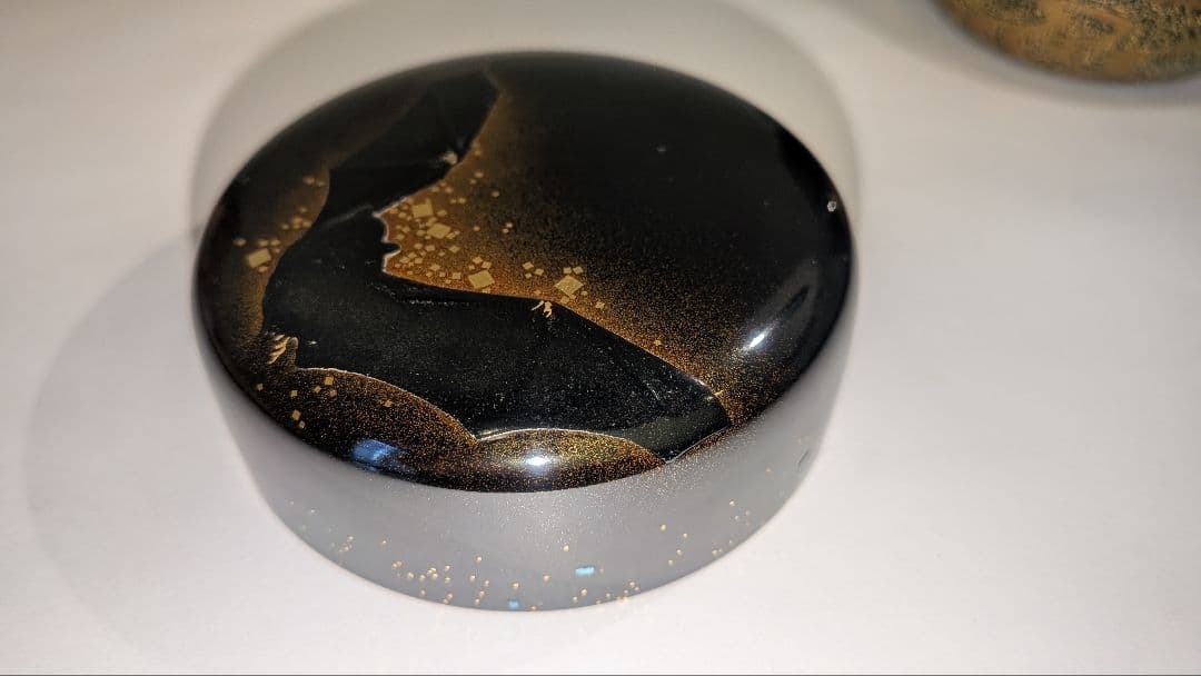 蝙蝠蒔絵　大棗　紫月作　福士健　内銀溜塗　蝙蝠に軍配　輪島塗　茶道具