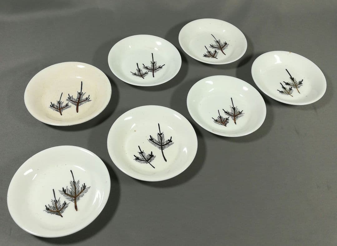 希少　淡路島民平焼　珉平焼　色絵松葉小皿7枚　白交趾
