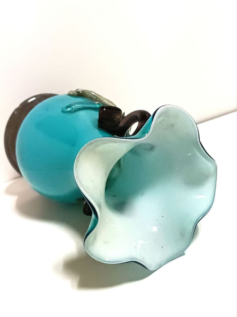 【骨董】大正ガラス　当時物　花瓶　吹きガラス　耳付花瓶　大正ロマン