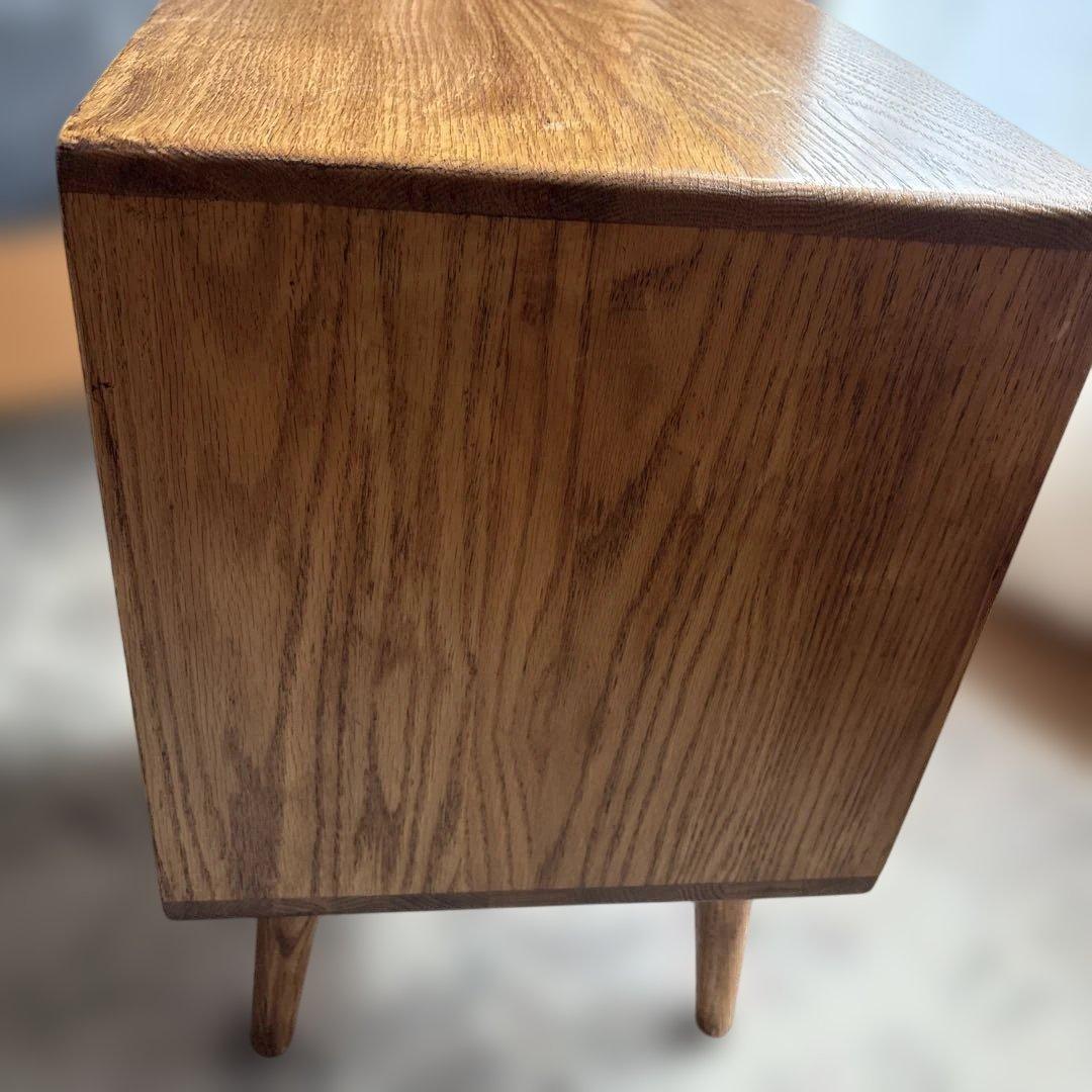 ヴィンテージ調 ラタン　木製サイドテーブル 2引き出し　ブラウン