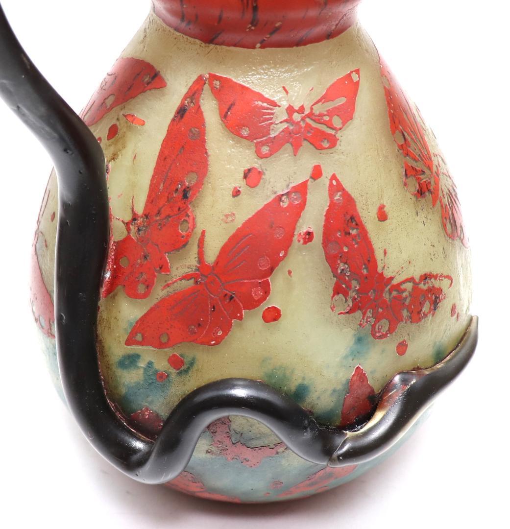 シュナイダー兄弟!! 1920年頃 多層多色被せ蝶文カメオ彫り 大型水差し