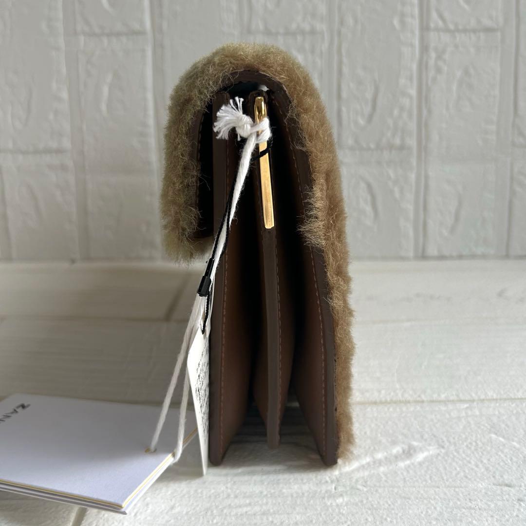 【美品】ZANCHETTI ショルダーバッグ ブラウン ファー ゴールドチェーン