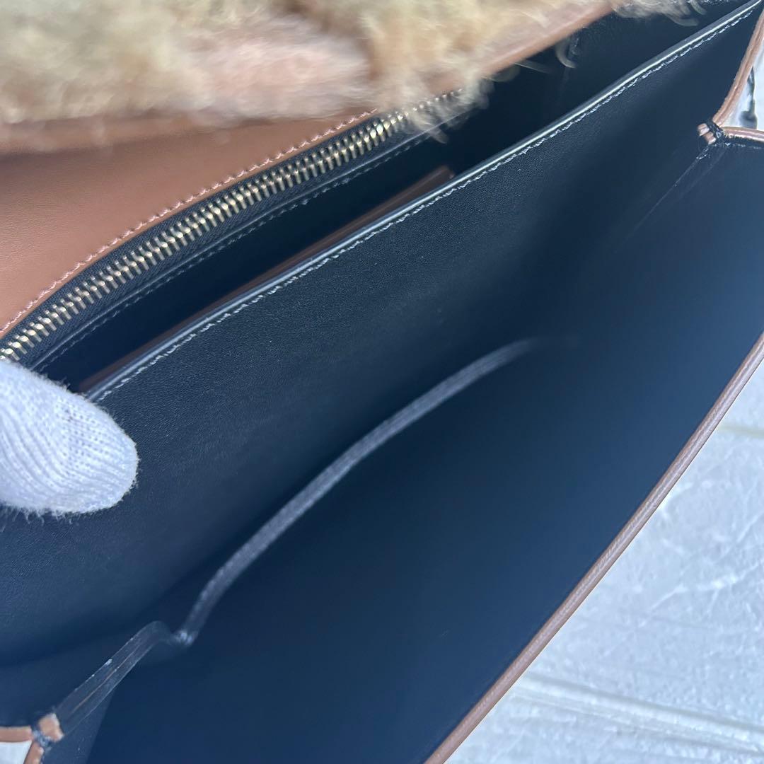 【美品】ZANCHETTI ショルダーバッグ ブラウン ファー ゴールドチェーン