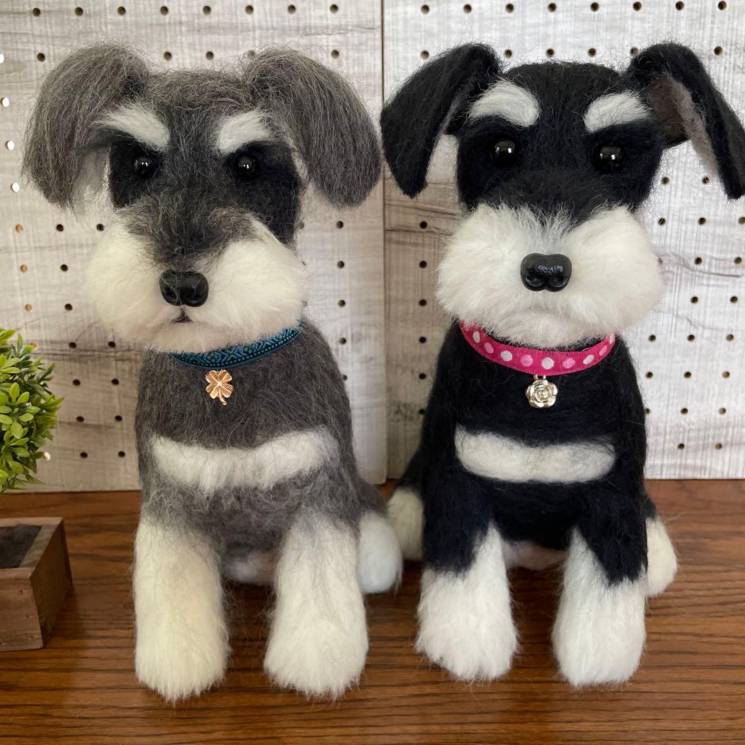 羊毛フェルト　ミニチュアシュナウザー　Mサイズ　3体