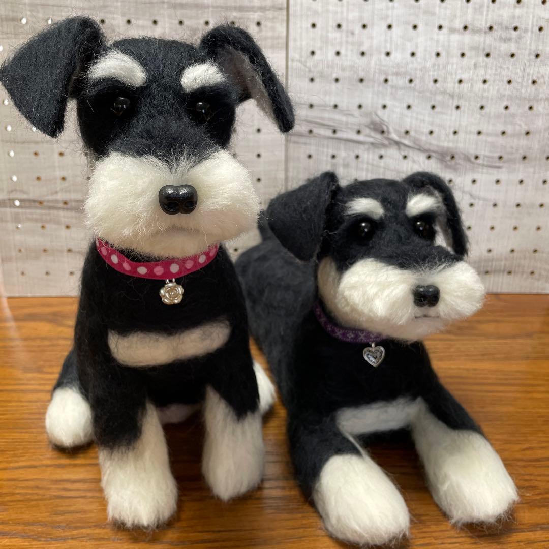 羊毛フェルト　ミニチュアシュナウザー　Mサイズ　3体