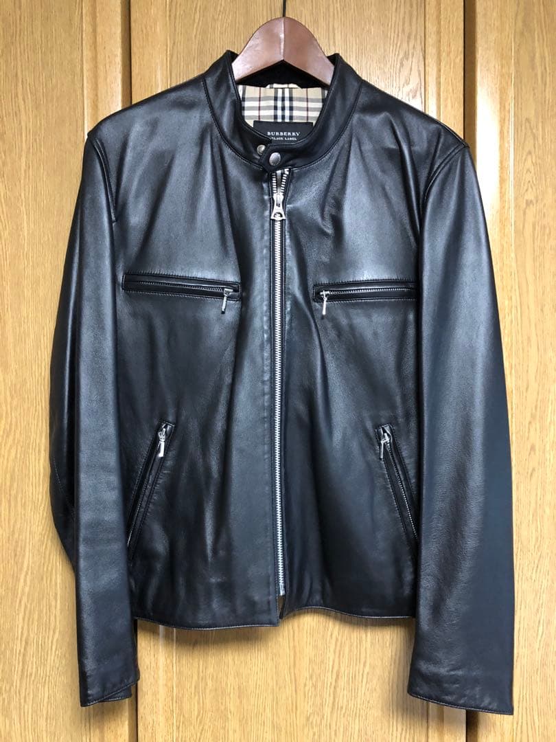 バーバリーブラックレーベル　シングルライダース　レザー　羊革　Burberry