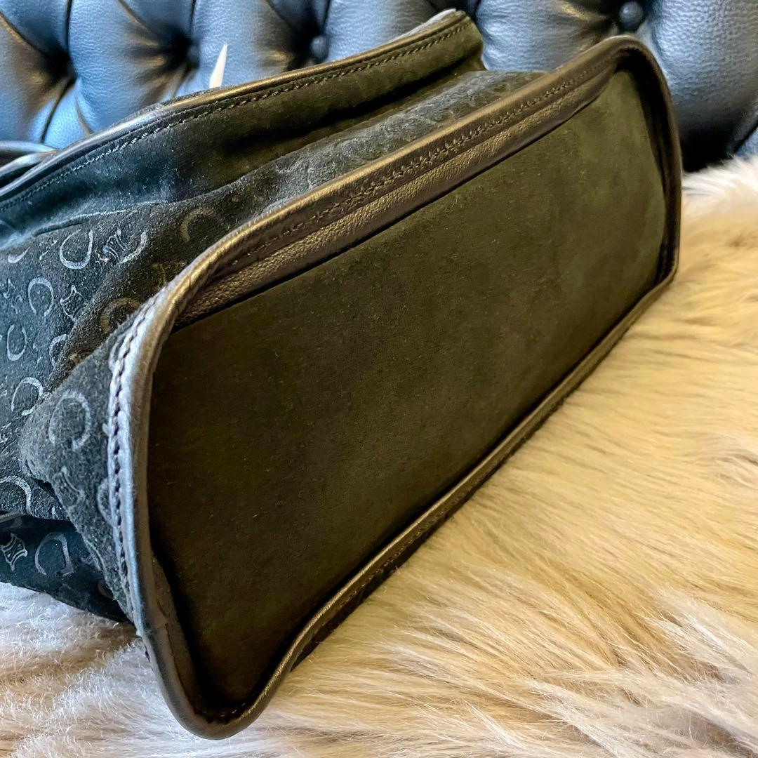 【美品】C E L I N E スエード ハンドバック マカダム柄 ブラック