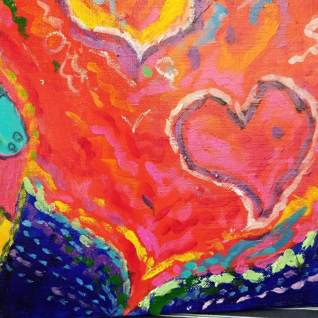 油絵　ゆ(o^^o)★確認　ハッピーハートと子犬