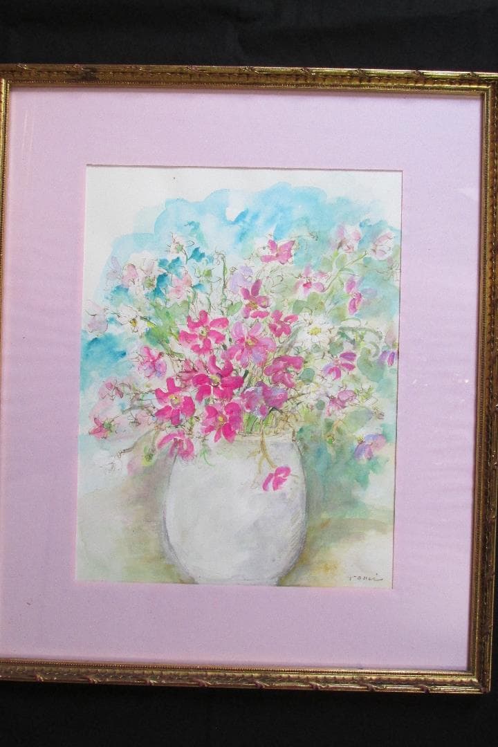 フランス製金額縁付　金登美画家　水彩画