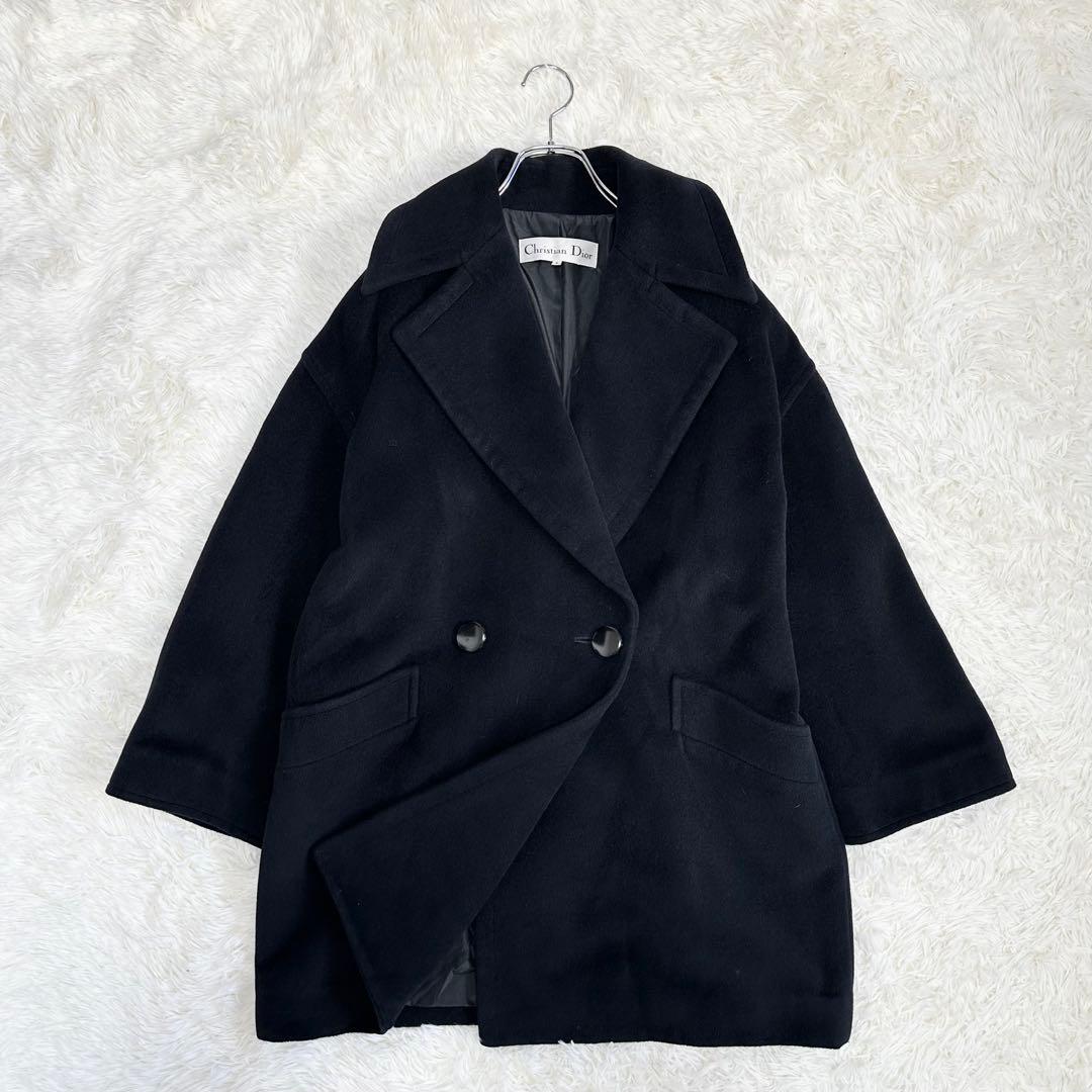 極美品 クリスチャンディオール アンゴラ混 ウールコート ダブル ヴィンテージ黒