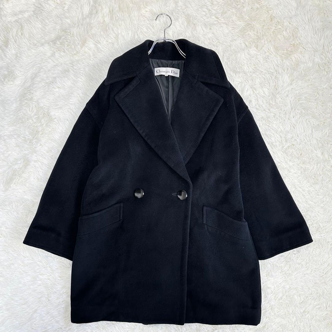 極美品 クリスチャンディオール アンゴラ混 ウールコート ダブル ヴィンテージ黒