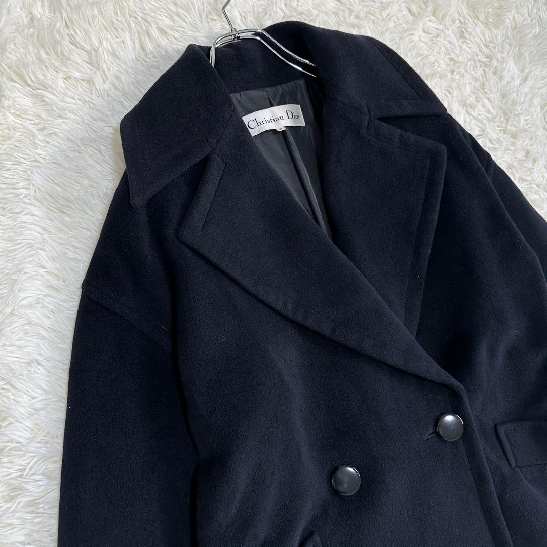 極美品 クリスチャンディオール アンゴラ混 ウールコート ダブル ヴィンテージ黒