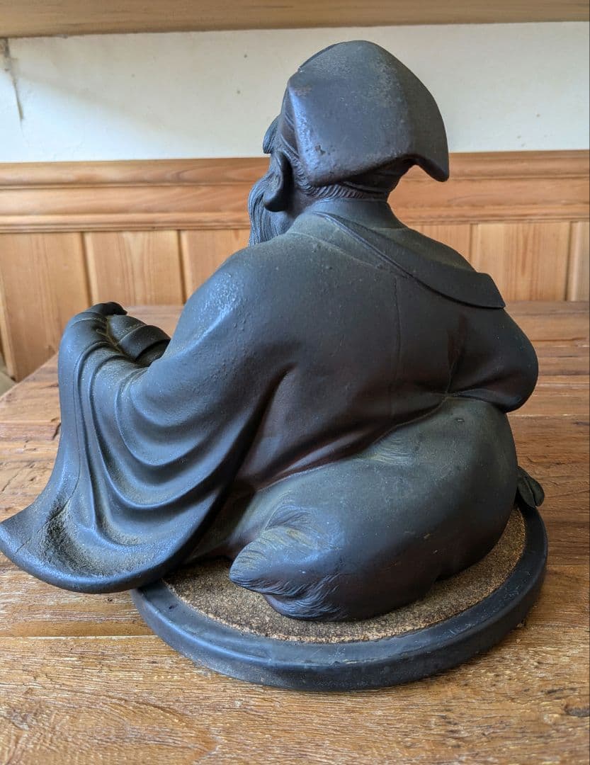 ブロンズ彫刻 時代物　金工師　老人像　鹿　山本孤山作　置物