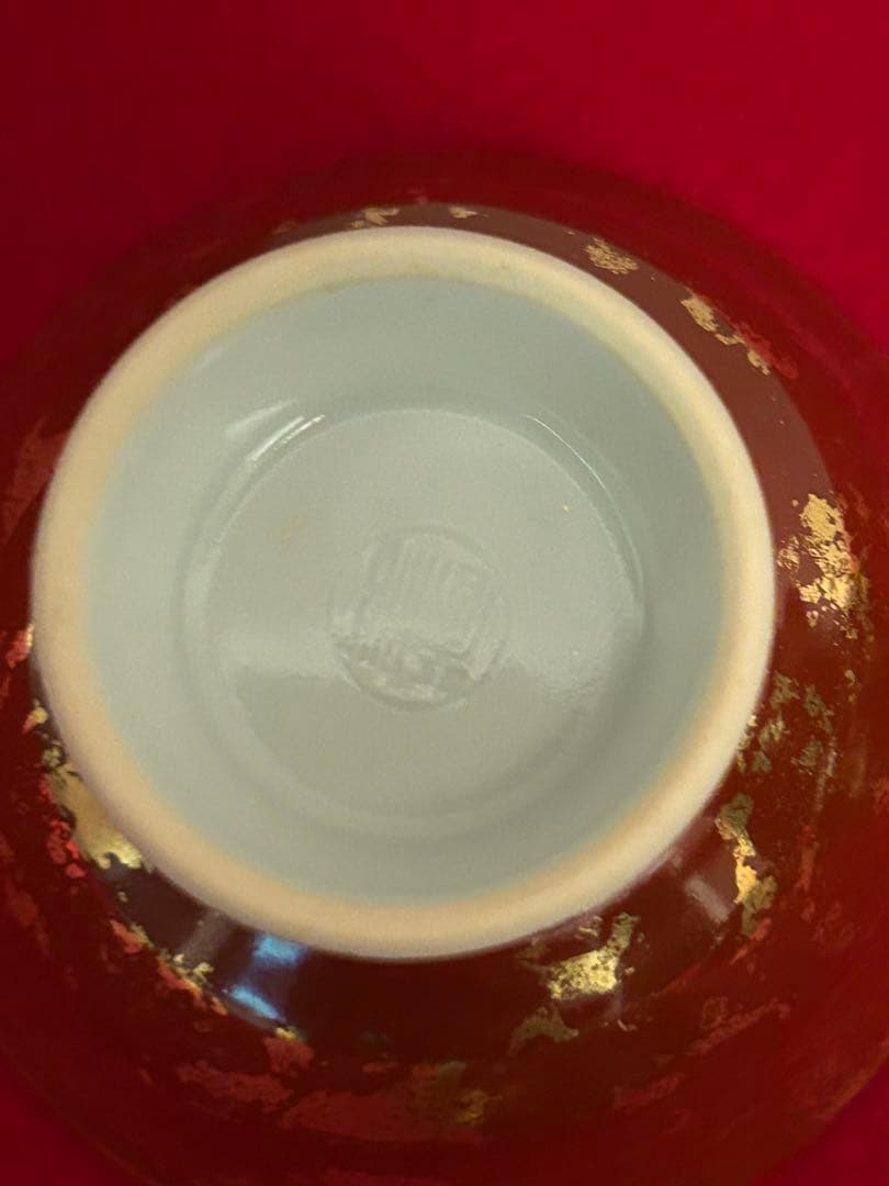 松谷窯/赤地金箔散 福禄寿酒盃　五客