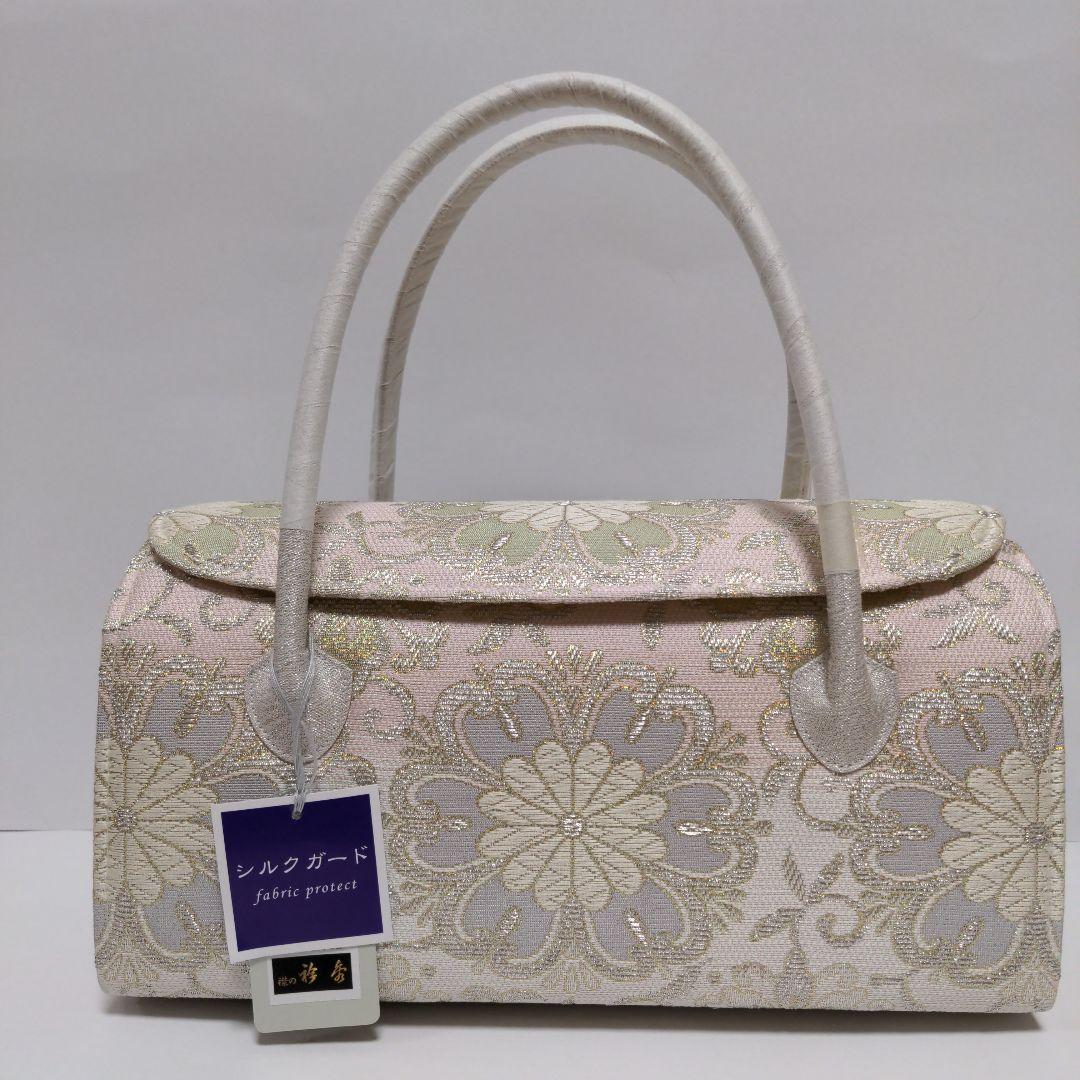 和装バッグ　かぶせ　七宝つなぎ　シルバー　利休バック　ガード加工済　衿秀　和想庵