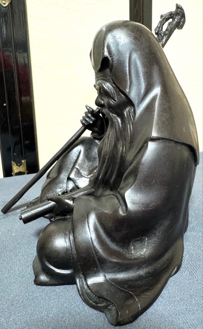 ブロンズ 寿老人 杖付き 置物