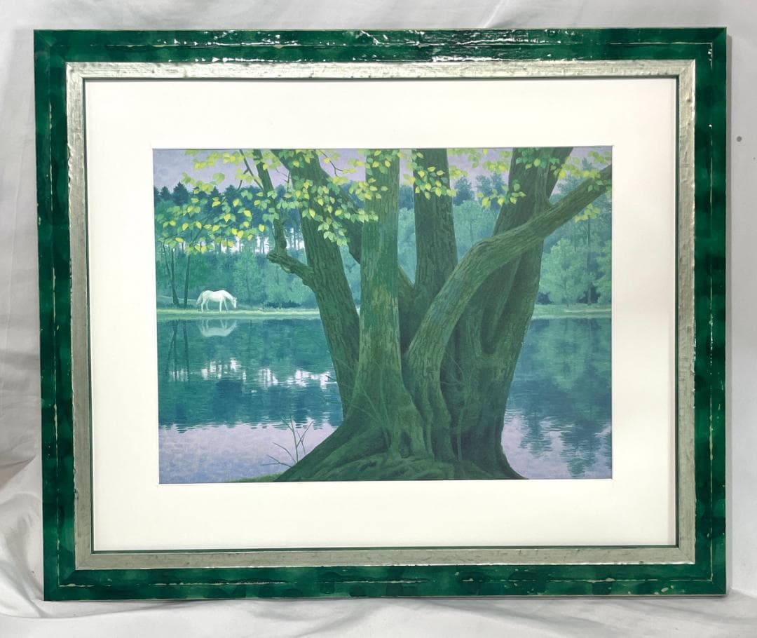 【新品】東山魁夷 『若葉の季節』複製画 　ポスター高級額付　風景画 新緑