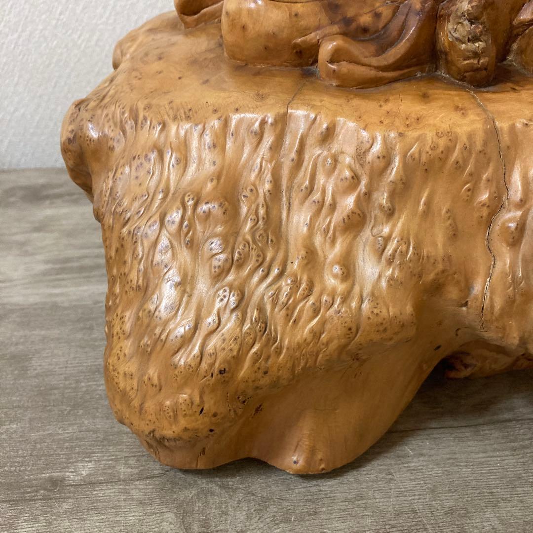 大型　天然木　木彫り　七福神　布袋様　中国美術　置物〈検 オブジェ　 仏像　瘤木