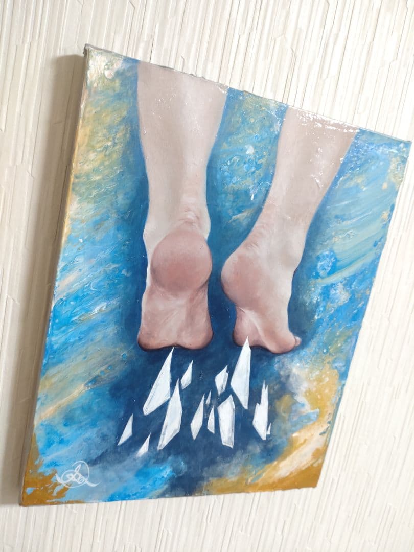 油絵【我慢】1点物の原画◆作者サイン入り/F3号キャンバス