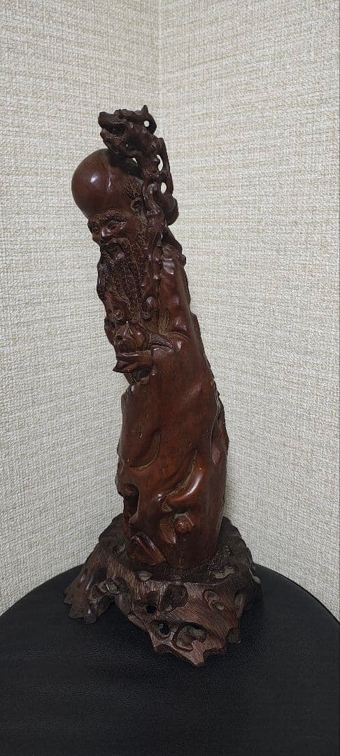中国 木彫　置物　桃仙人　寿老人　仏像　47cm