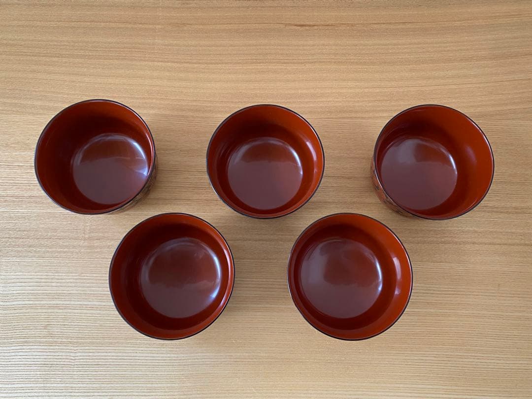 輪島塗　点彫唐草　吸物椀　5客セット