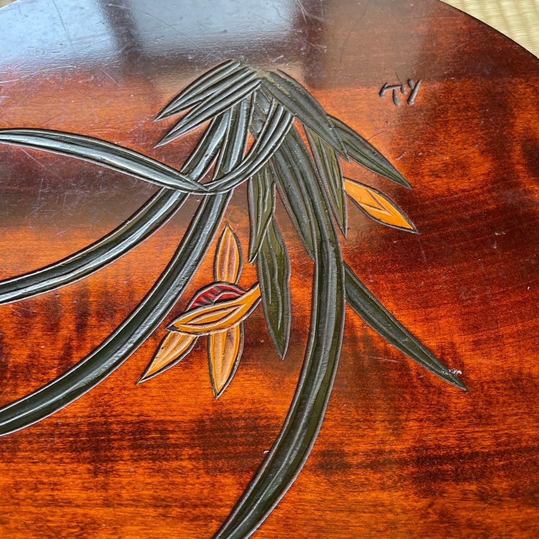 香川漆器 讃岐彫　花模様　飾り台　テーブル　机　卓上　台座　仙　漆　木工品　彫刻