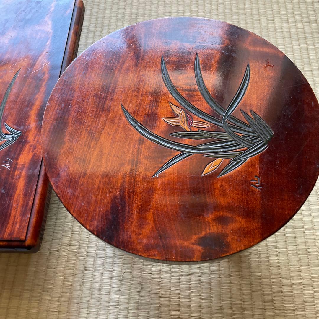 香川漆器 讃岐彫　花模様　飾り台　テーブル　机　卓上　台座　仙　漆　木工品　彫刻