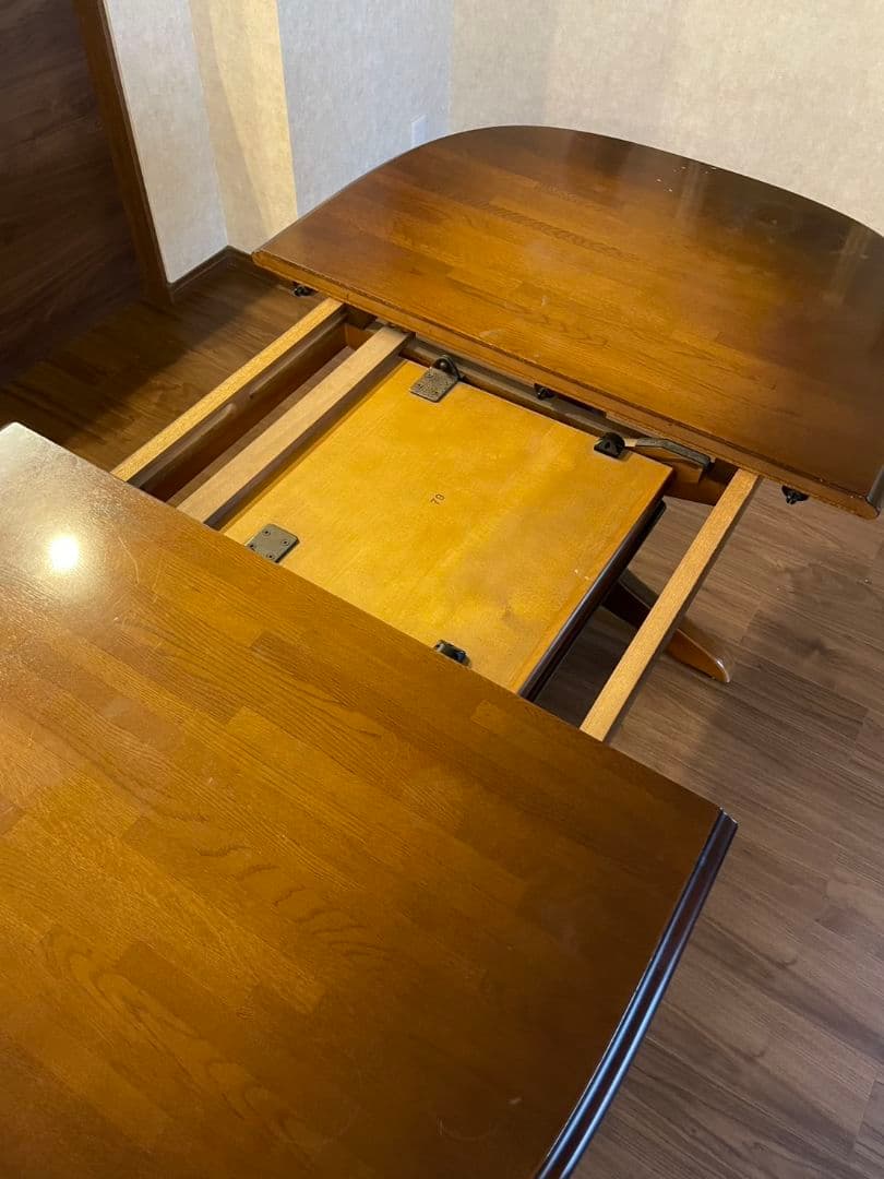 【飛騨家具】キツツキ　木製 楕円形 伸縮式テーブル