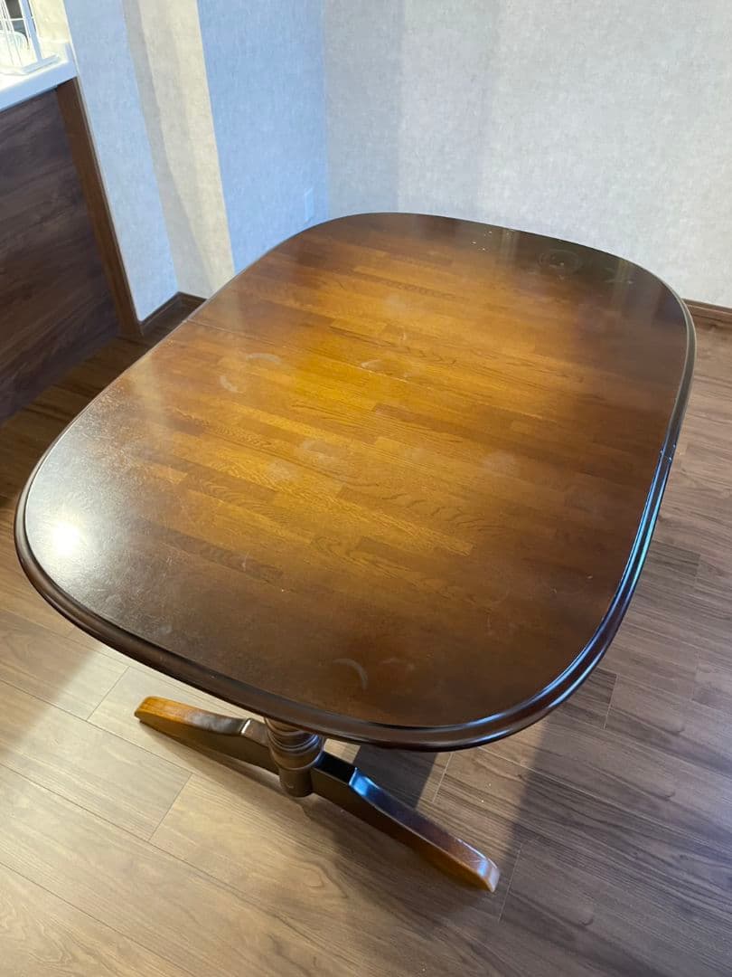 【飛騨家具】キツツキ　木製 楕円形 伸縮式テーブル