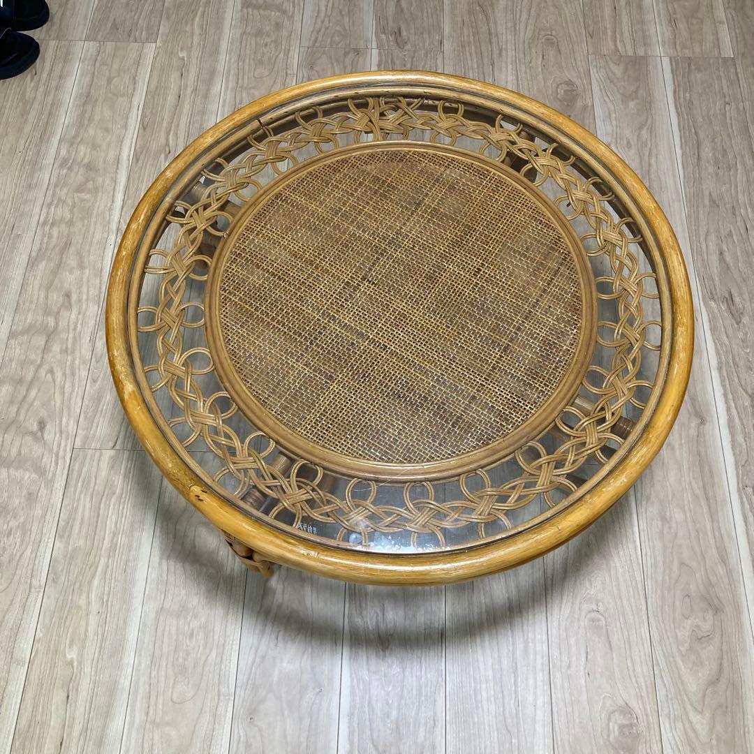 おしゃれ　ラタン　強化ガラス　テーブル　全国送料無料