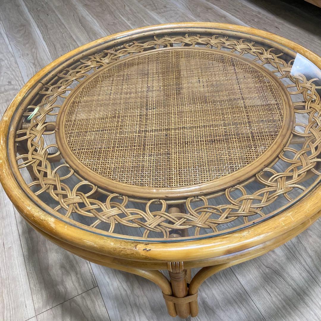 おしゃれ　ラタン　強化ガラス　テーブル　全国送料無料