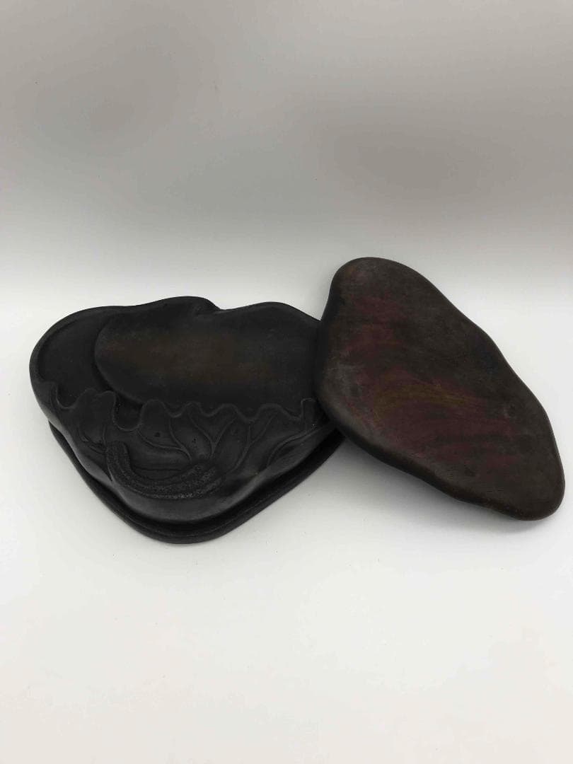 古端渓硯　清時代　蓮型硯　唐木蓋付き　極上品　時代物　初出し物(A-56)